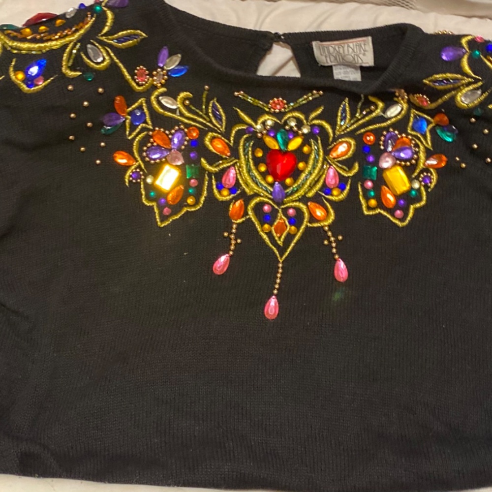 Vintage Bejeweled Jeweled Colorful Lindsey Blake Sweater - Picture 2 of 3
